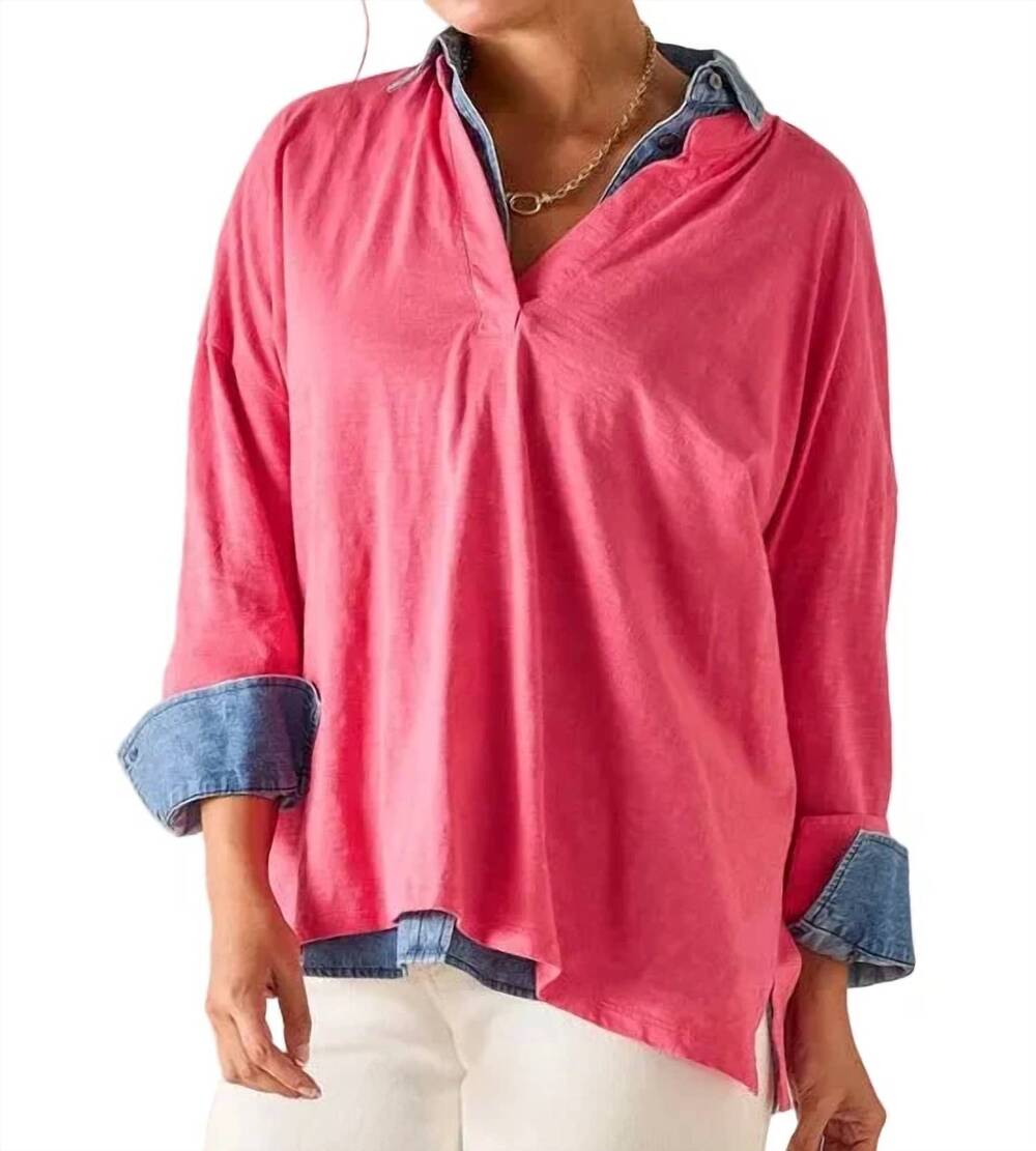 NEW MERSEA amelia cuff tee in raspberry